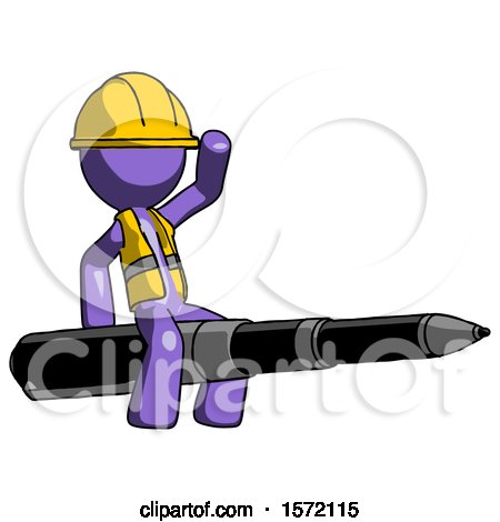 Purple Construction Worker Contractor Man Riding a Pen like a Giant Rocket by Leo Blanchette