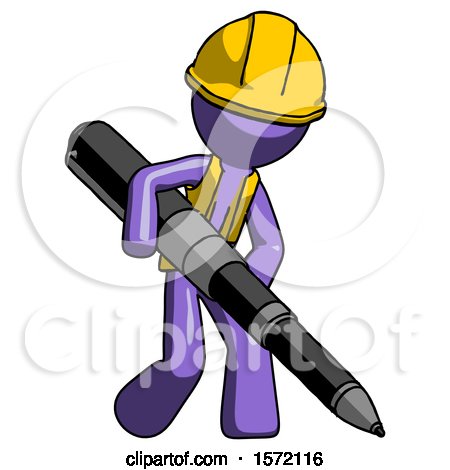 Purple Construction Worker Contractor Man Writing with a Really Big Pen by Leo Blanchette