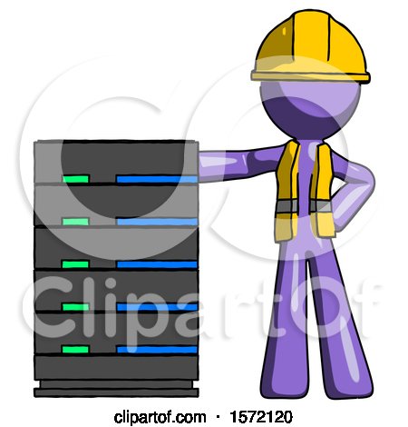 Purple Construction Worker Contractor Man with Server Rack Leaning Confidently Against It by Leo Blanchette