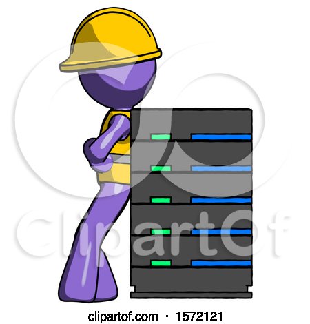 Purple Construction Worker Contractor Man Resting Against Server Rack by Leo Blanchette