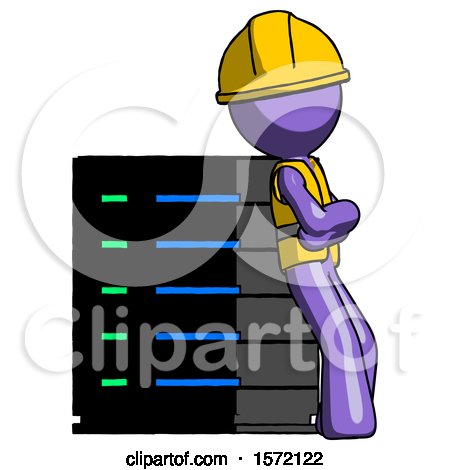 Purple Construction Worker Contractor Man Resting Against Server Rack Viewed at Angle by Leo Blanchette