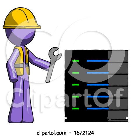 Purple Construction Worker Contractor Man Server Administrator Doing Repairs by Leo Blanchette