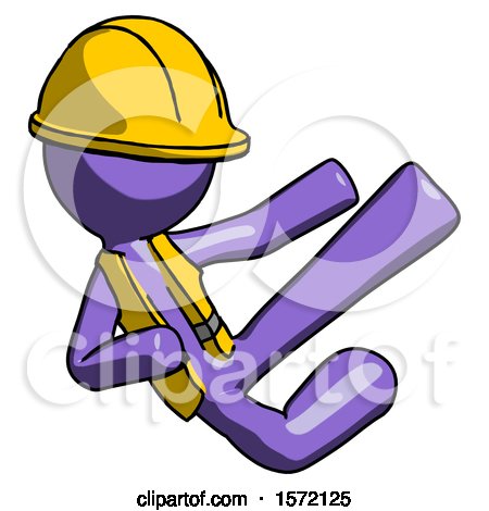 Purple Construction Worker Contractor Man Flying Ninja Kick Right by Leo Blanchette