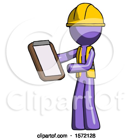Purple Construction Worker Contractor Man Reviewing Stuff on Clipboard by Leo Blanchette