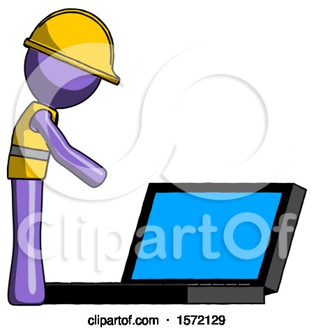 Purple Construction Worker Contractor Man Using Large Laptop Computer Side Orthographic View by Leo Blanchette