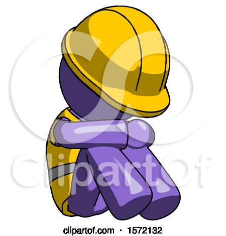 Purple Construction Worker Contractor Man Sitting with Head down Facing Angle Right by Leo Blanchette