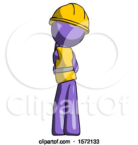 Purple Construction Worker Contractor Man Thinking, Wondering, or Pondering Rear View by Leo Blanchette