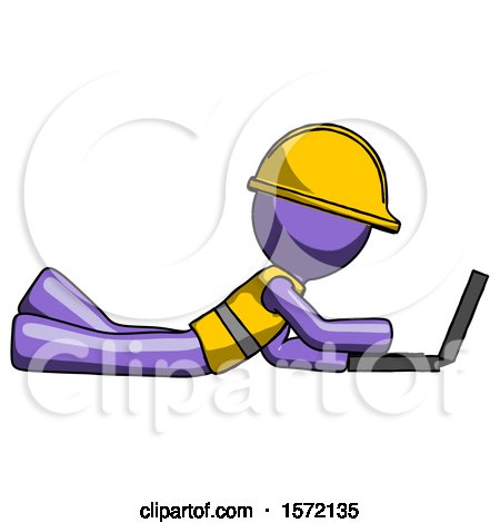 Purple Construction Worker Contractor Man Using Laptop Computer While Lying on Floor Side View by Leo Blanchette