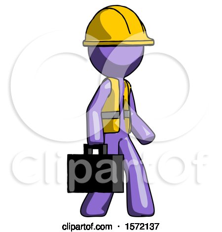 Purple Construction Worker Contractor Man Walking with Briefcase to the Right by Leo Blanchette
