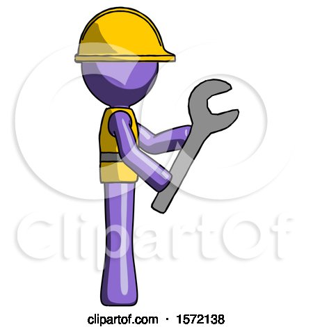 Purple Construction Worker Contractor Man Using Wrench Adjusting Something to Right by Leo Blanchette