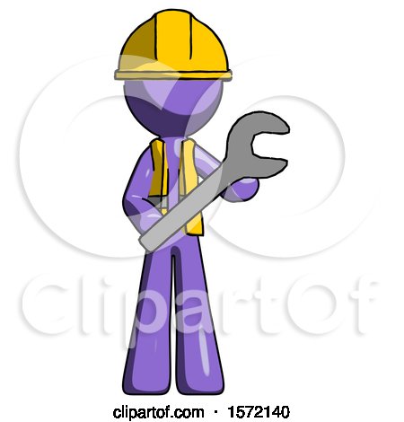 Purple Construction Worker Contractor Man Holding Large Wrench with Both Hands by Leo Blanchette