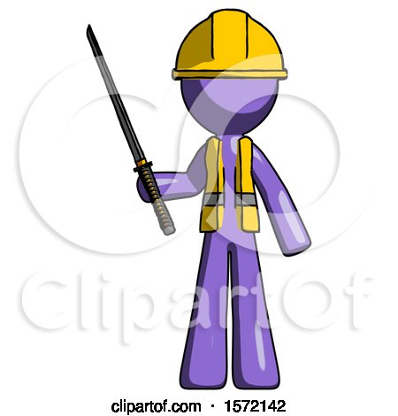 Purple Construction Worker Contractor Man Standing up with Ninja Sword Katana by Leo Blanchette