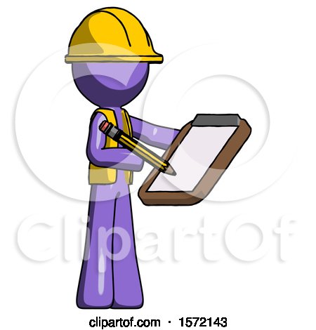 Purple Construction Worker Contractor Man Using Clipboard and Pencil by Leo Blanchette