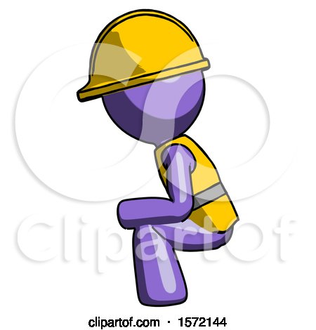 Purple Construction Worker Contractor Man Squatting Facing Left by Leo Blanchette