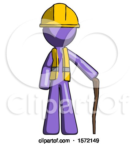 Purple Construction Worker Contractor Man Standing with Hiking Stick by Leo Blanchette