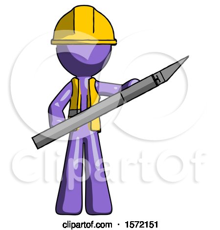 Purple Construction Worker Contractor Man Holding Large Scalpel by Leo Blanchette