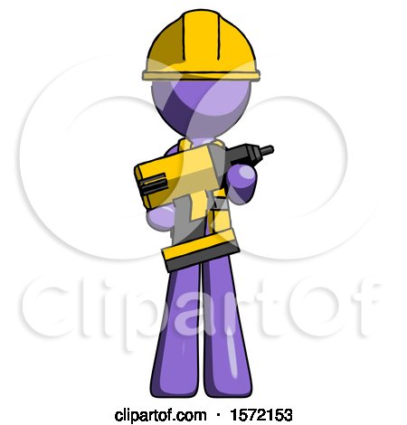 Purple Construction Worker Contractor Man Holding Large Drill by Leo Blanchette