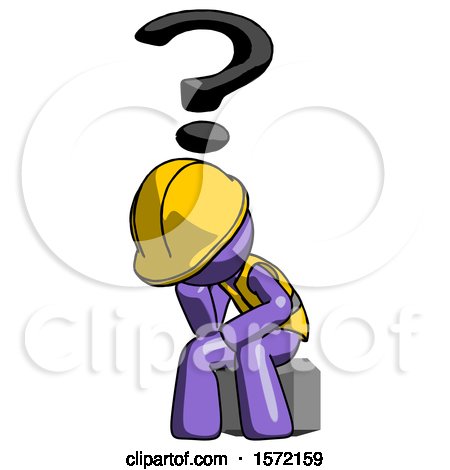 Purple Construction Worker Contractor Man Thinker Question Mark Concept by Leo Blanchette