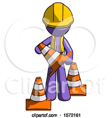 Purple Construction Worker Contractor Man Holding a Traffic Cone by Leo Blanchette