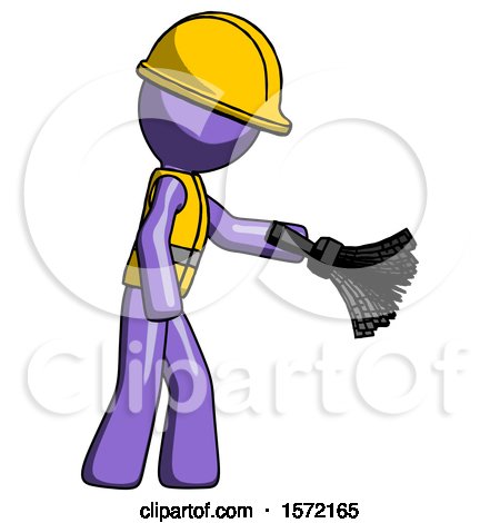Purple Construction Worker Contractor Man Dusting with Feather Duster Downwards by Leo Blanchette