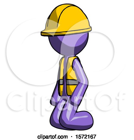 Purple Construction Worker Contractor Man Kneeling Angle View Left by Leo Blanchette