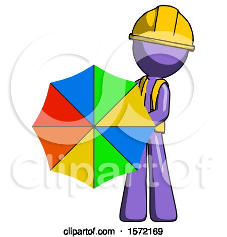 Purple Construction Worker Contractor Man Holding Rainbow Umbrella out to Viewer by Leo Blanchette