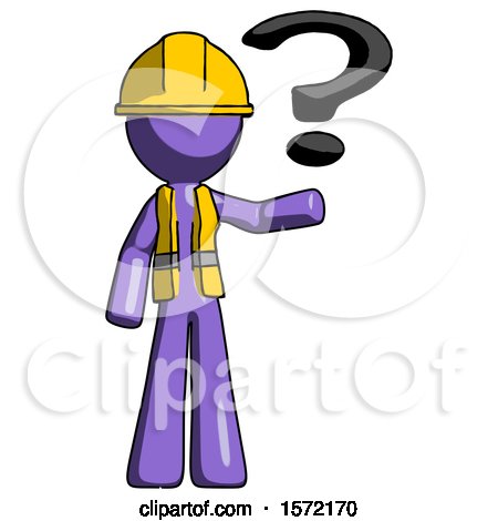 Purple Construction Worker Contractor Man Holding Question Mark to Right by Leo Blanchette