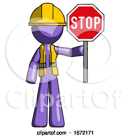 Purple Construction Worker Contractor Man Holding Stop Sign by Leo Blanchette
