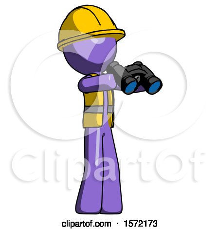 Purple Construction Worker Contractor Man Holding Binoculars Ready to Look Right by Leo Blanchette