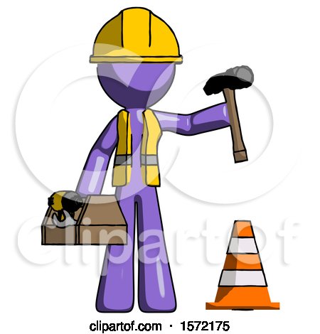 Purple Construction Worker Contractor Man Under Construction Concept, Traffic Cone and Tools by Leo Blanchette