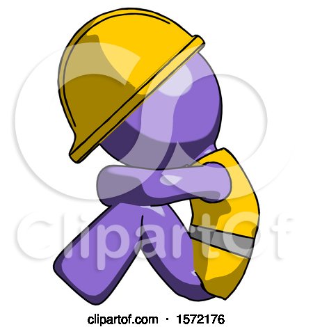 Purple Construction Worker Contractor Man Sitting with Head down Facing Sideways Left by Leo Blanchette