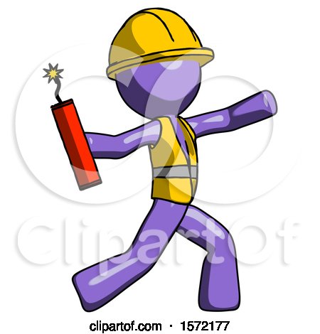Purple Construction Worker Contractor Man Throwing Dynamite by Leo Blanchette