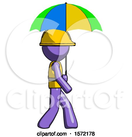 Purple Construction Worker Contractor Man Walking with Colored Umbrella by Leo Blanchette