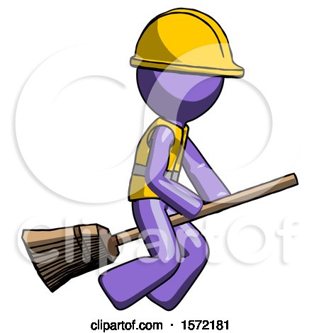 Purple Construction Worker Contractor Man Flying on Broom by Leo Blanchette