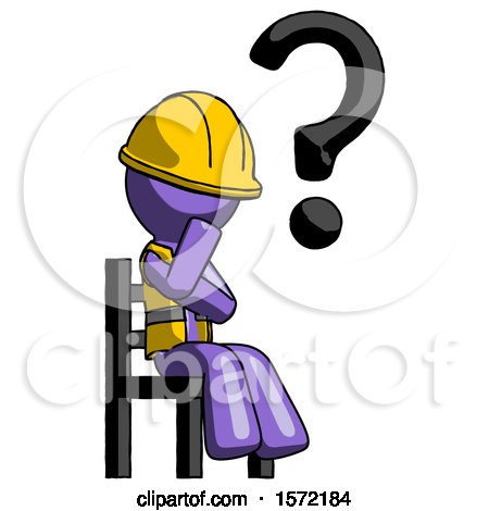 Purple Construction Worker Contractor Man Question Mark Concept, Sitting on Chair Thinking by Leo Blanchette