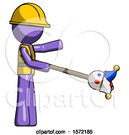 Purple Construction Worker Contractor Man Holding Jesterstaff - I Dub Thee Foolish Concept by Leo Blanchette