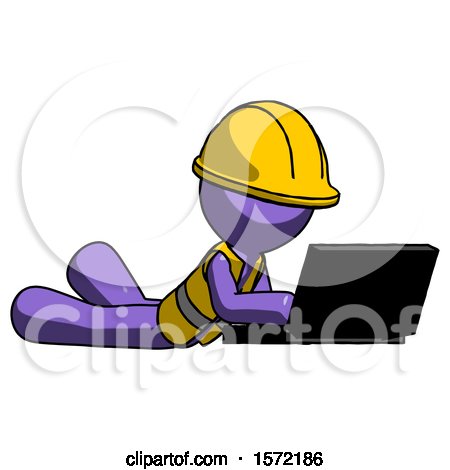 Purple Construction Worker Contractor Man Using Laptop Computer While Lying on Floor Side Angled View by Leo Blanchette