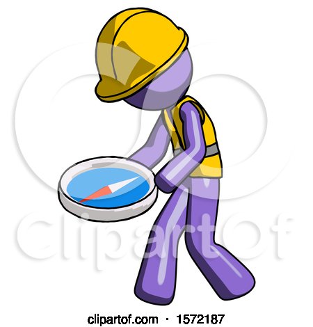 Purple Construction Worker Contractor Man Walking with Large Compass by Leo Blanchette