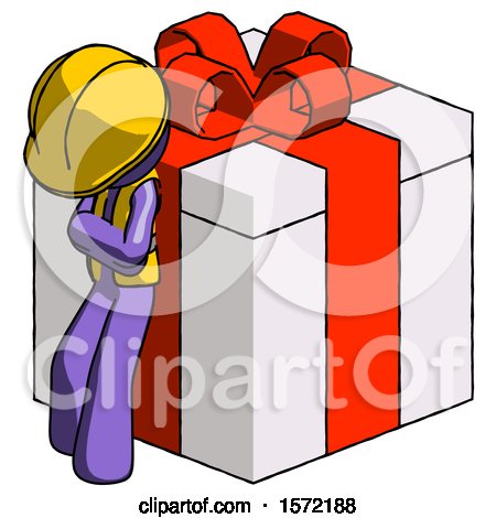 Purple Construction Worker Contractor Man Leaning on Gift with Red Bow Angle View by Leo Blanchette