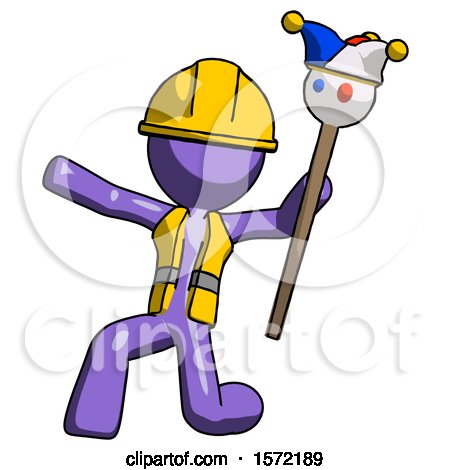 Purple Construction Worker Contractor Man Holding Jester Staff Posing Charismatically by Leo Blanchette