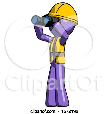 Purple Construction Worker Contractor Man Looking Through Binoculars to the Left by Leo Blanchette