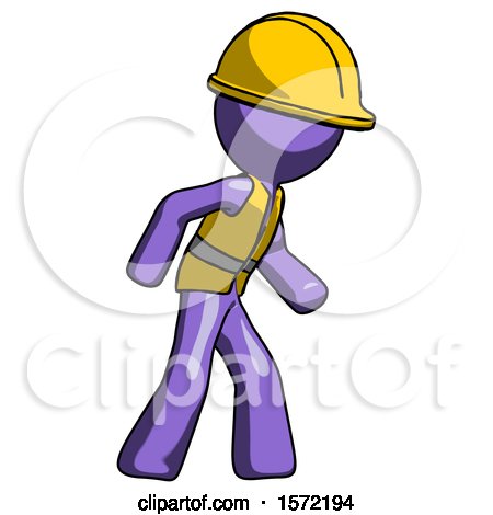 Purple Construction Worker Contractor Man Suspense Action Pose Facing Right by Leo Blanchette