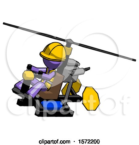 Purple Construction Worker Contractor Man Flying in Gyrocopter Front Side Angle Top View by Leo Blanchette