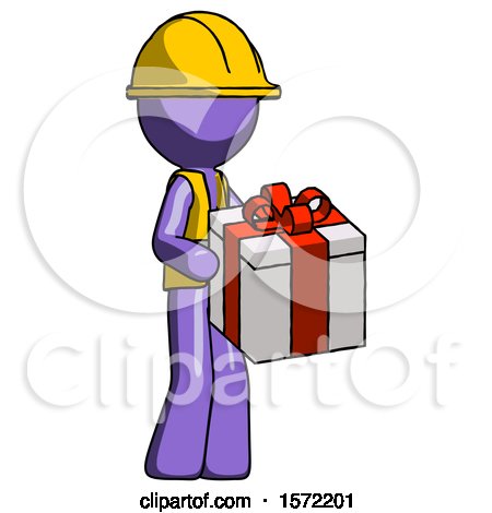 Purple Construction Worker Contractor Man Giving a Present by Leo Blanchette