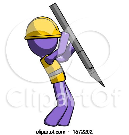 Purple Construction Worker Contractor Man Stabbing or Cutting with Scalpel by Leo Blanchette