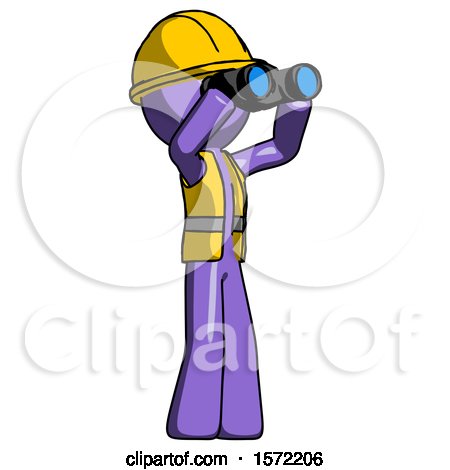 Purple Construction Worker Contractor Man Looking Through Binoculars to the Right by Leo Blanchette