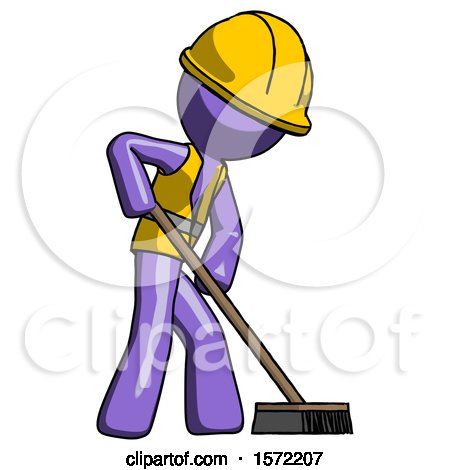 Purple Construction Worker Contractor Man Cleaning Services Janitor Sweeping Side View by Leo Blanchette