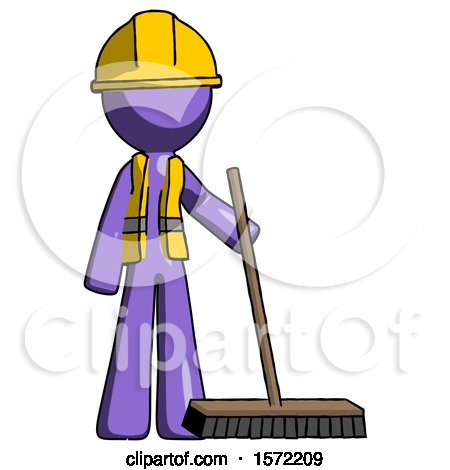 Purple Construction Worker Contractor Man Standing with Industrial Broom by Leo Blanchette