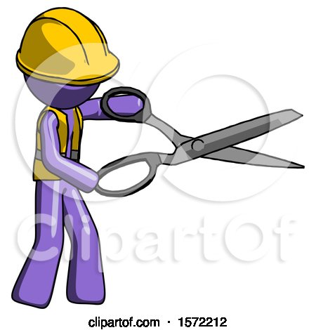 Purple Construction Worker Contractor Man Holding Giant Scissors Cutting out Something by Leo Blanchette