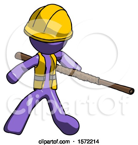 Purple Construction Worker Contractor Man Bo Staff Action Hero Kung Fu Pose by Leo Blanchette